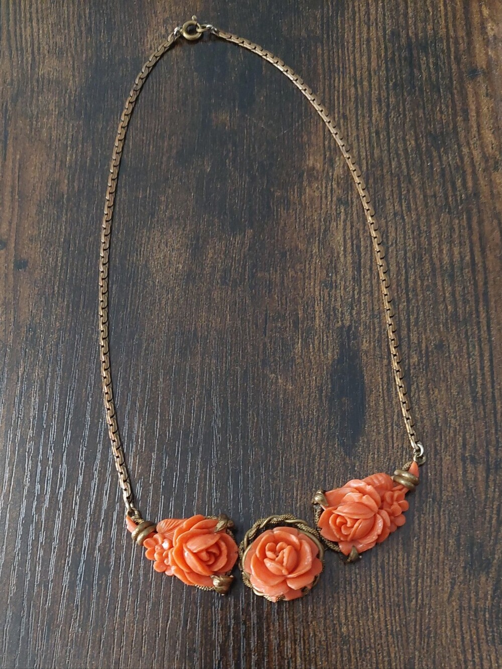 Orange/celluloid LOT vintage faux coral rose necklace, 2 Pr. Vtg Earrings Brooch - Picture 16 of 16